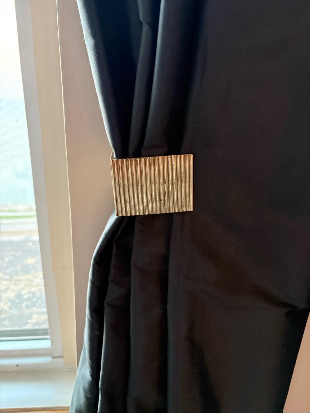 Brass Ribbed Curtain Tieback - set of 2